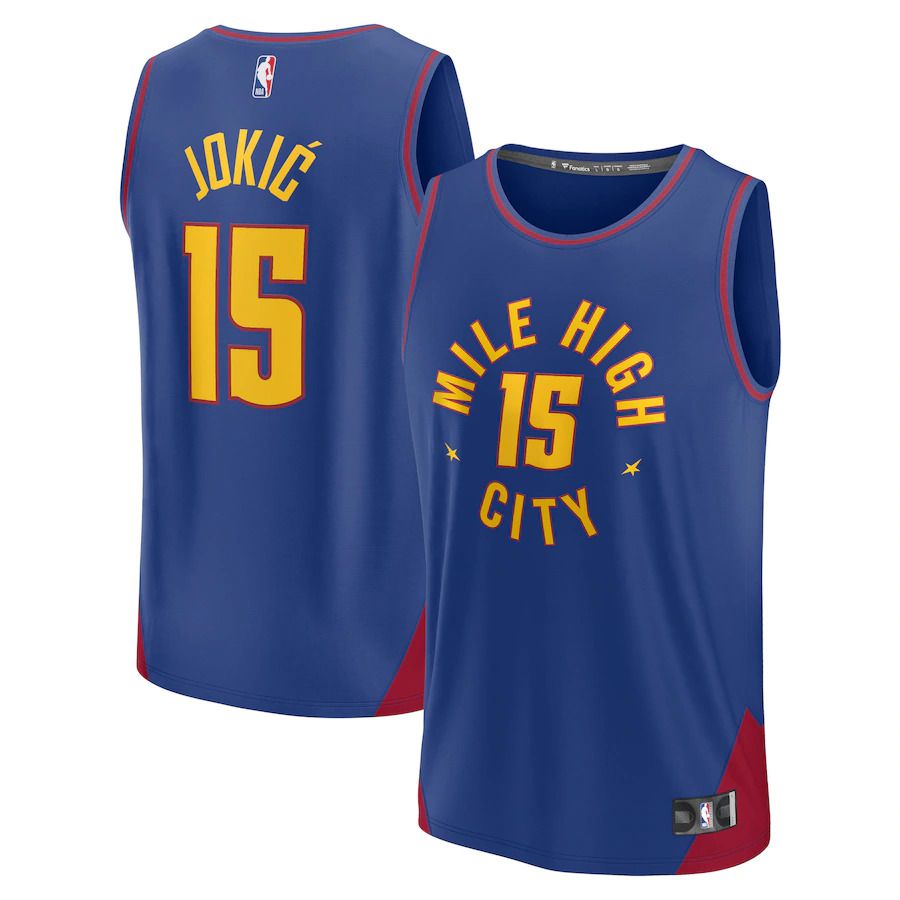 Men Denver Nuggets #15 Nikola Jokic Fanatics Branded Blue 2022-23 Fast Break Player NBA Jersey